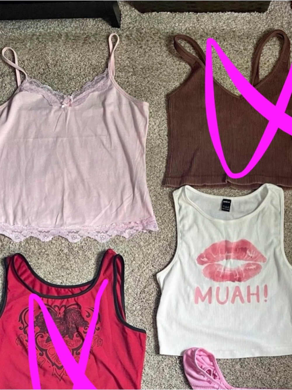 2 tanks bundle pink and white with kiss lips